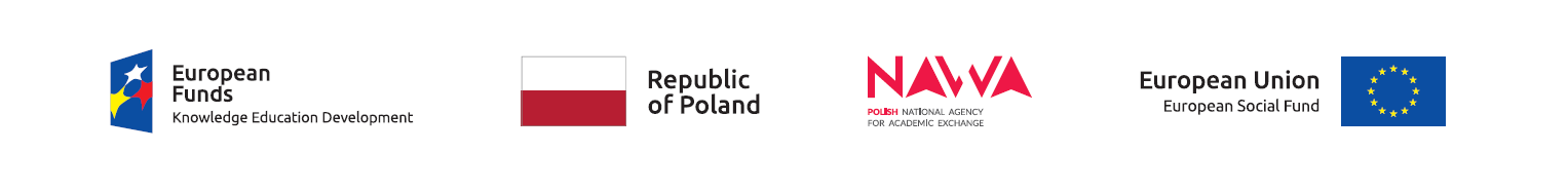 Logotypes: European Funds, Knowledge Education Development, Republic of Poland, Polish national agency for academic exchange, European Union European Social Fund